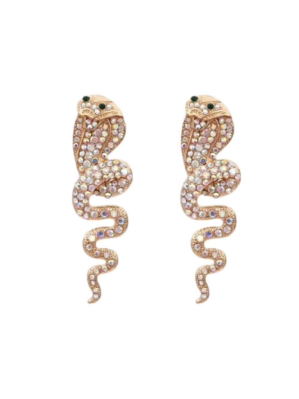 Betsey Johnson Gold Cobra Rhinestone Stud Earrings - Picture 1 of 6